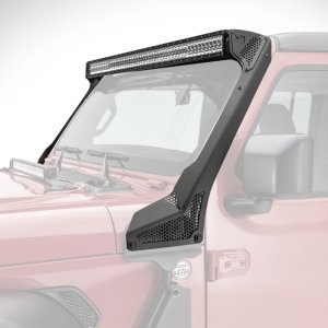Jeep Wrangler Light Mounts - Windshield - Go Rhino - 50in Single Row - Textured Black - `18-`20